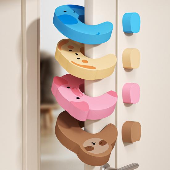 Door Pinch Guard Cute Animal Designs Door Slam Stopper with Adhesive Shock Absorption Wall Protector Door Stopper for Baby Safety