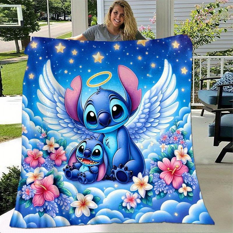 1 Manta con Estampado de Stitch Ángel - Suave, Manta para Todas las Estaciones para Oficina, Regalo Personalizado con Adorable Diseño de Dibujos Animados