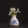 Small Blue and White Porcelains Vase, Mini Chinoiserie Bud Vase, Vintage Ceramic Oriental Handmade Chinese Flower Jardiniere for Home Office Shelf