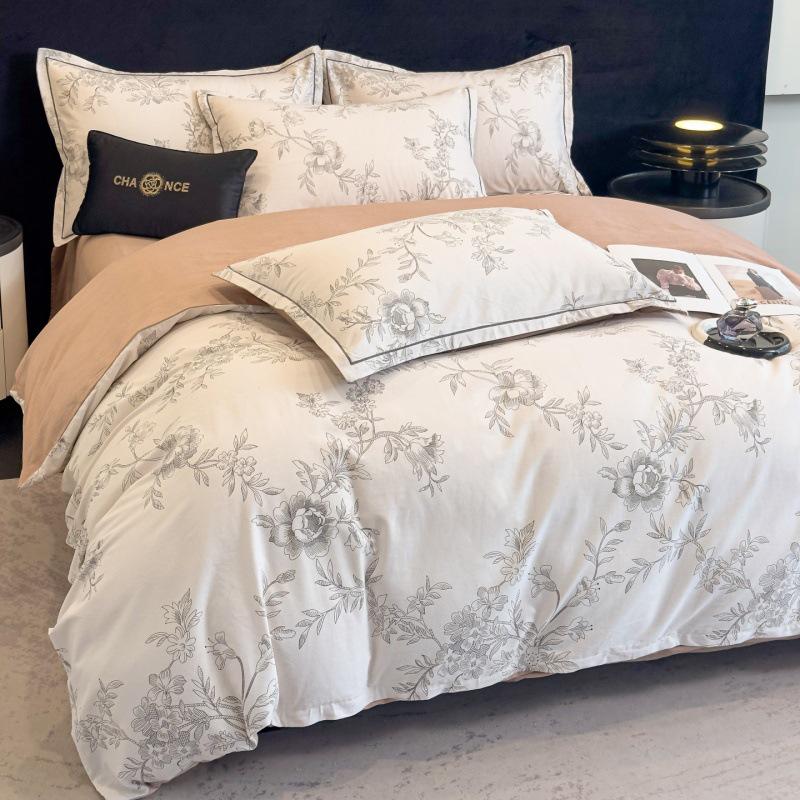 Thickened All-Cotton 4-Piece Floral Duvet Cover & Bed Sheet Set for Autumn/Winter