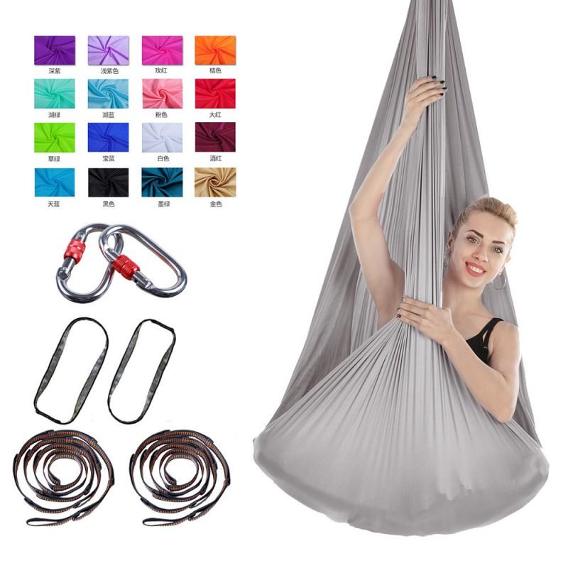 Aerial Yoga Hammock With Extension Straps Carabiner - Silk Fabric No-Knot Design Home Gym Inversion Therapy Studio Use