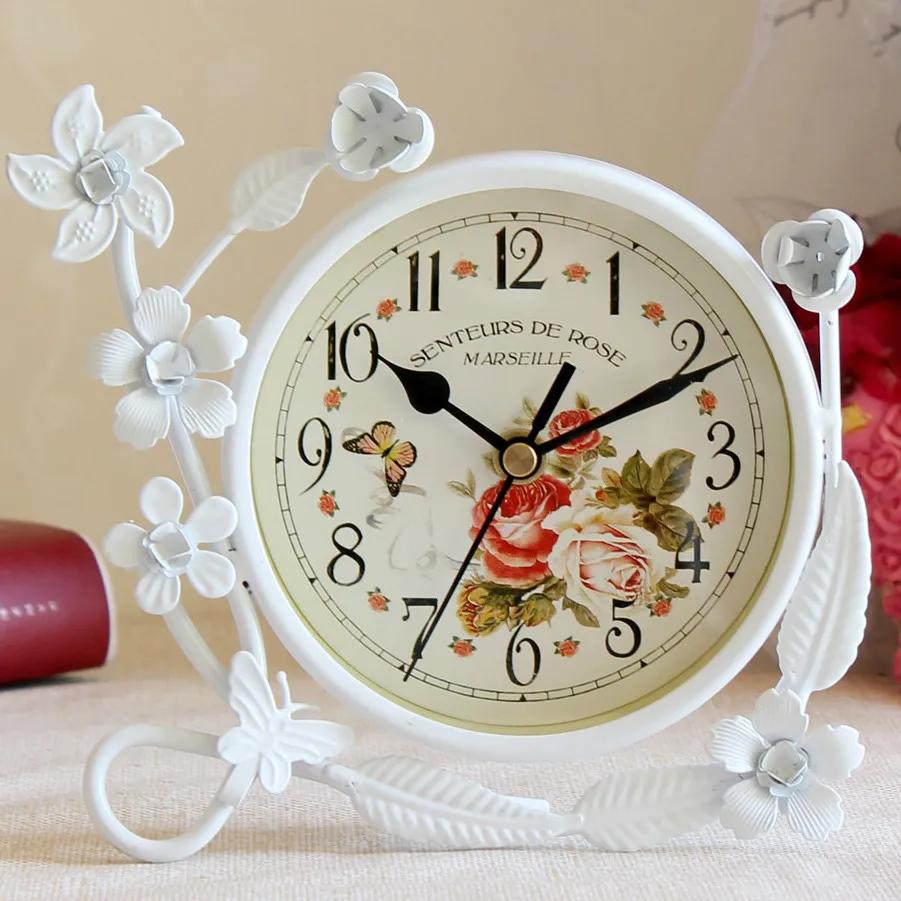 Creative Iron Home Decoration with Flower Vine Best Gift for Children Girl Beauty European Style Vintage Mute Table Desk Clock