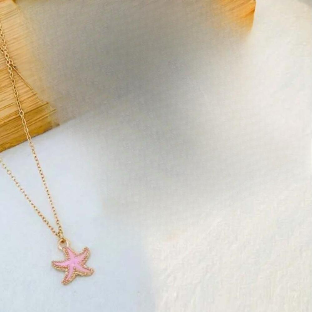 

Cute Sweet Multicolour Starfish Star Pendant Necklace for Women Bohemia Charm Fashion Summer Beach Collar Jewelry Accessory Gift розовый