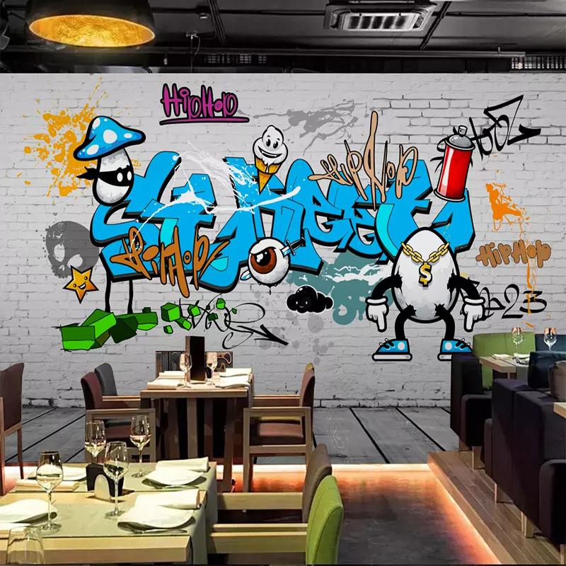 3d European Wallpaper Retro Street Graffiti Mural White Brick Wall Bar Restaurant Art Mural