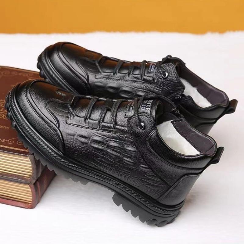 Men's Winter Leather Shoes New Fashion Plush Warm Comfortable Business Formal Cotton Shoes Chunky Outdoor Casual Snow Boots