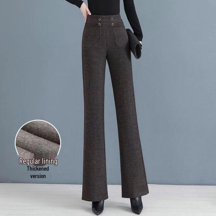 

Женские шерстяные брюки клеш с высокой посадкой - Осенне-зимняя мода, на флисовой подкладке, стройнящие, брюки широкие от бедра XXL