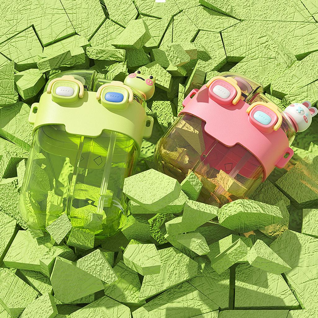 Kawaii Wasserflasche Mode Plastik Doppel Trinkwasserflasche mit Stroh Halteriemen für