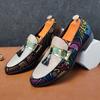 New Men's Pointed Mixed Patchwork Tassel Loafter Patent Leather Casual Shoes Male Formal Wedding Dress Homecoming Zapatos Hombre