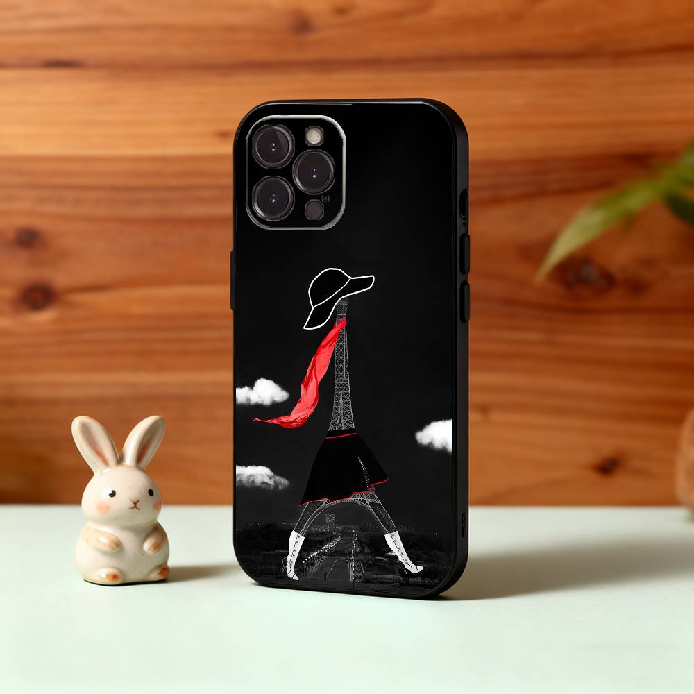 

Романтический чехол для телефона с Эйфелевой башней Париж для iPhone 17 16 15 14 13 12 11 Pro Max Plus, 5G Мягкий черный чехол iPhone12