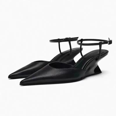 Chaussures à talons inclinés pour femmes, sandales à la mode avec sangle arrière, sangle droite, 2024