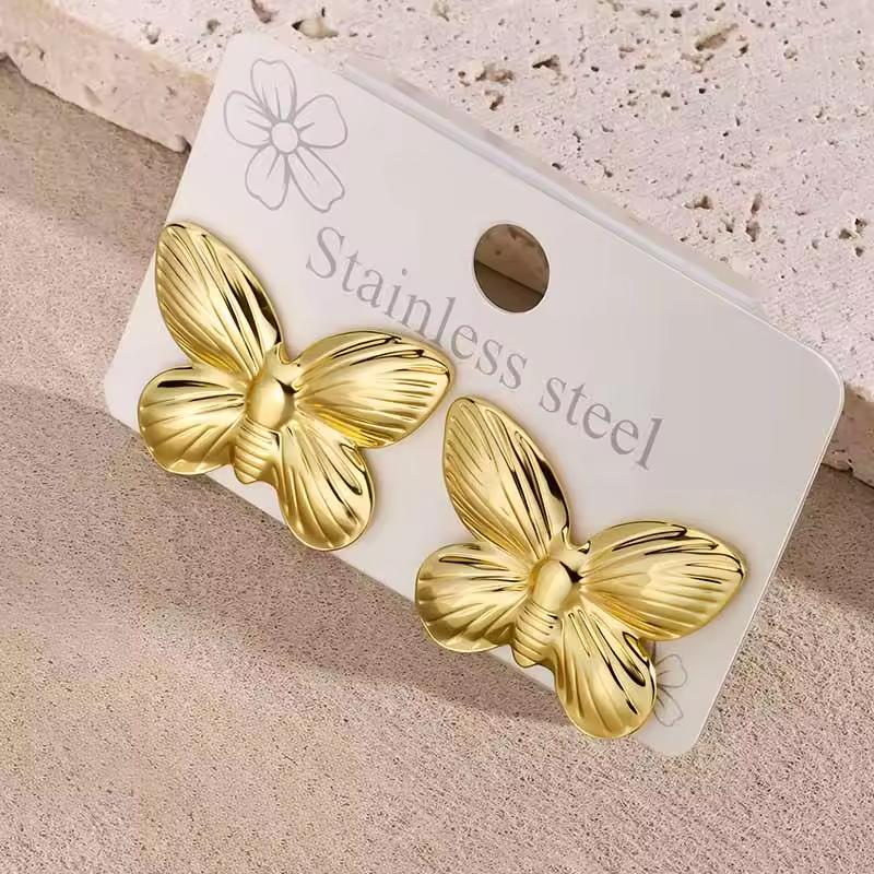 18K Gold Plated Stainless Steel Butterfly Bow Stud Earrings - Hypoallergenic Durable Elegant Jewelry for Parties & Daily Wear