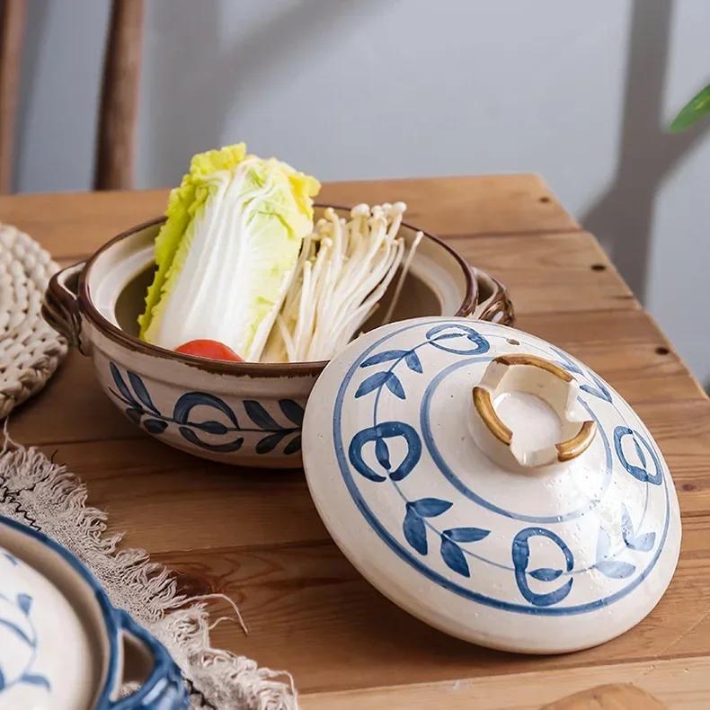 Pottery Clay Casserole Dish with Lid Japanese Style Casserole Ishinabes Cooking Cookware Kookgerei Kitchen Accessories