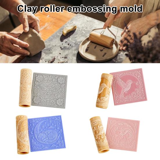 1/4Pcs Clay Roller Embossing Mold High-Precision Engraved Patterned Rolling Pin Moon Design Pottery Tool DIY Craft