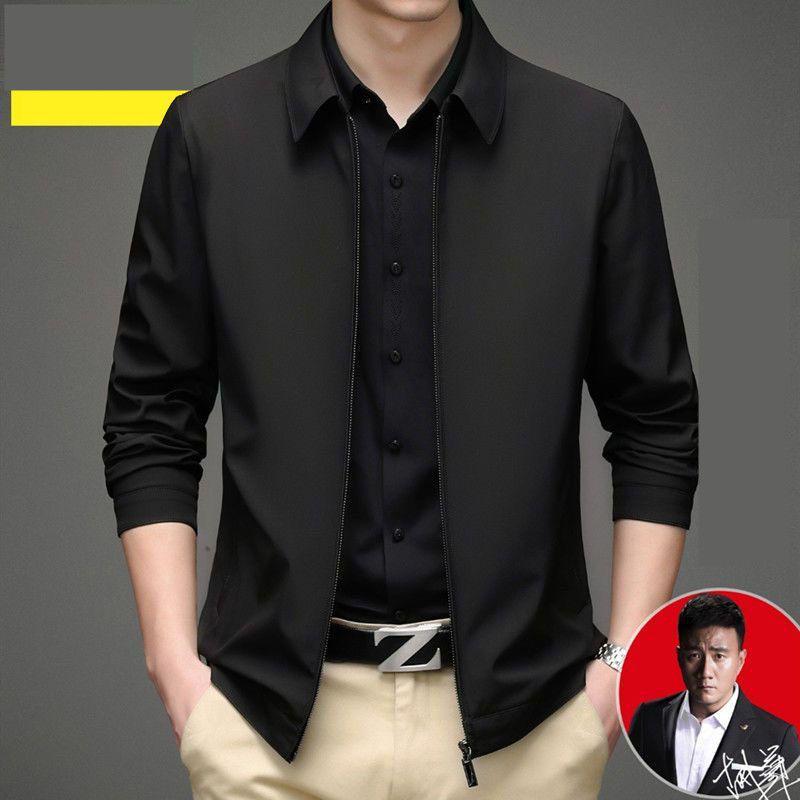 Men's Mid-Aged Full Fleece Jacket - Spring/Autumn Lapel Button Outerwear, Dad's Style Top, Grandpa's Clothing.