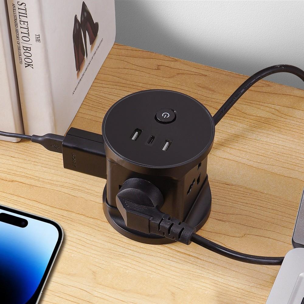 Small Multi-Function Conversion Plug Tower Extension Socket with USB-A x2 + USB Type-C x1 Surge Protector