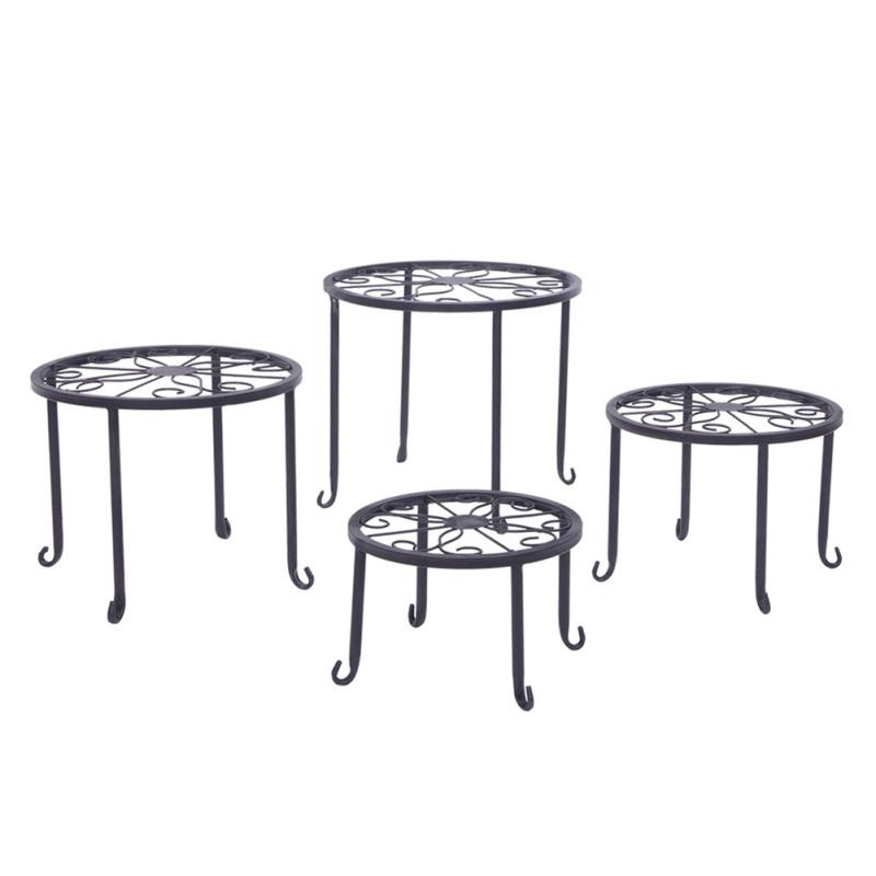 4pcs/set Yh-hj004 Plant  Shelf Black Paint Round Pattern Plant Stand Household Orangizer
