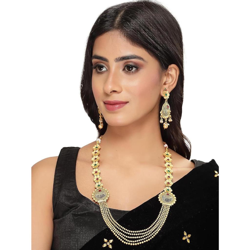 Gold Plated Necklace Kundan Studded Multistring Necklace Set For Women