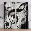 2pcs Artistic Music Note Printed Curtains, Designed for Light Filtering, Quality Material, Ideal for Music-Themed Home Window De