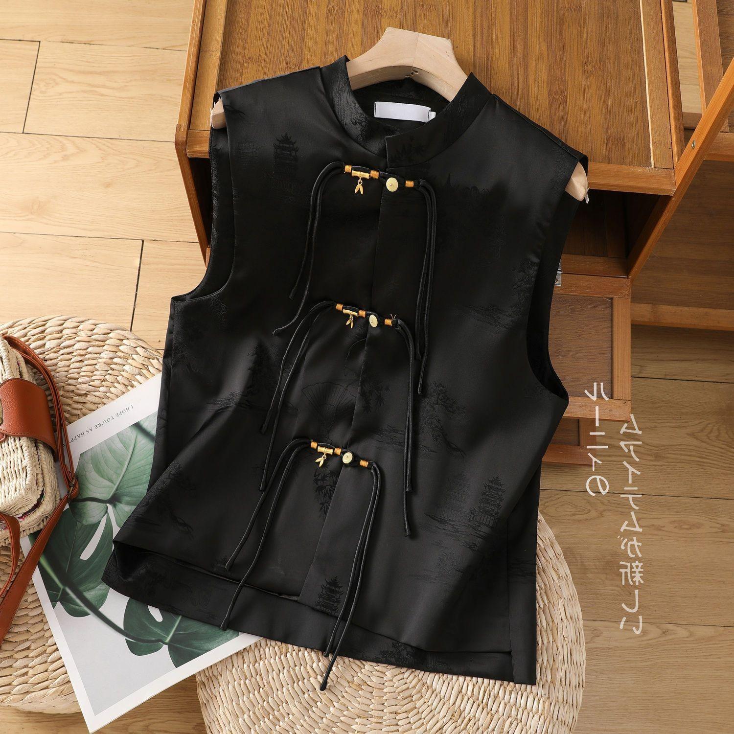 

Весна и лето 2025 года черный топ-жилет, женский жилет высокого класса, античный тренд 3XL (recommended 138-75kg) чёрный