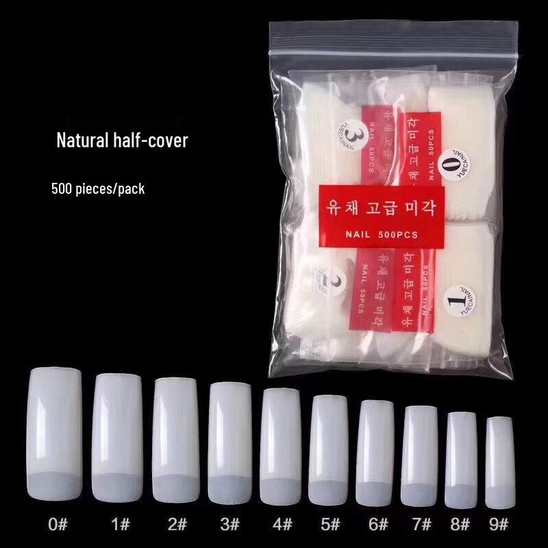 Korean French Nail Tips - 500 pcs Clear Half-Cover Seamless Stickers
