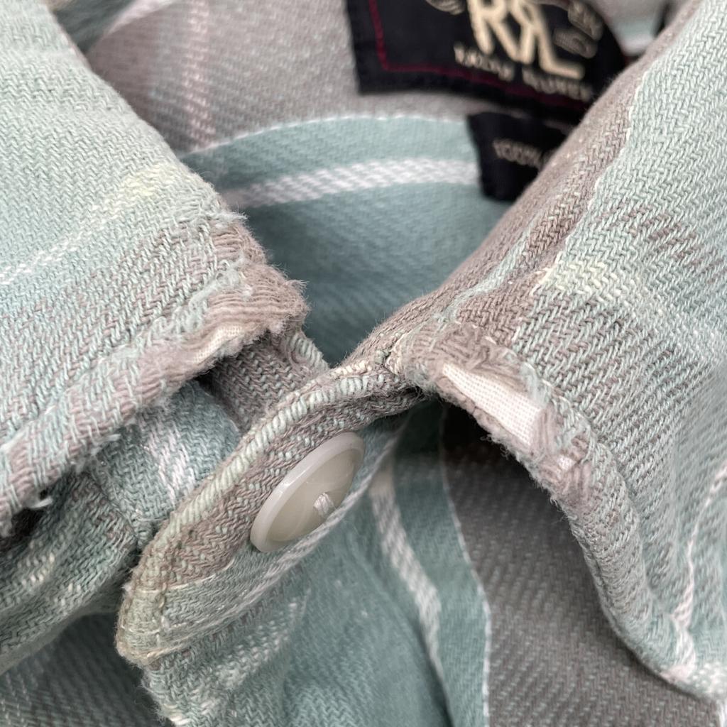 RRL Green X Gray Twill Check Pattern Long Sleeve Shirt Tops M Green X grayUsed