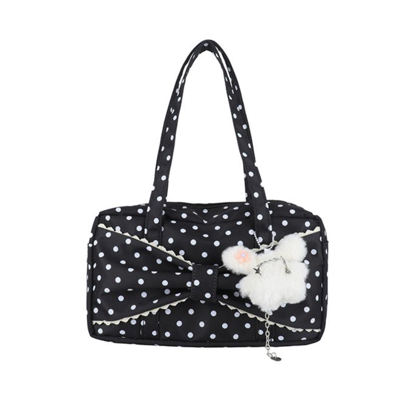 

Korean Polka Dot Tote Bag With Bow Decor Large Capacity Shoulder Bag Casual Stylish Handbag Lightweight Fabric For Daily Commute 31x10x17cm