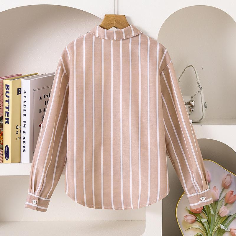 Children Shirt 2025 Autumn New Boys And Girls Casual Color Block Vertical Striped Outerwear Base Long Sleeve Shirt Top