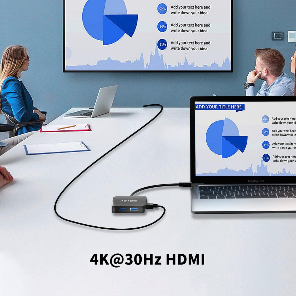USB C Hub USB Hub with 4K HDMI Power Delivery 100W 3 USB Ports 1 Port USB Splitter Adapter for Mac Surface USB C Multi-port Type-C 3.0 Type-C 3.0