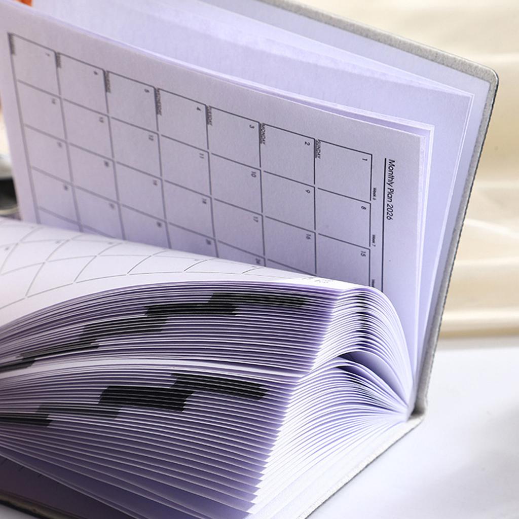 2026 Laser Holografischer Wochenplaner A7 Größe Tageskalender Organizer mit PU-Lederhülle und Papier für Büro Schulgebrauch