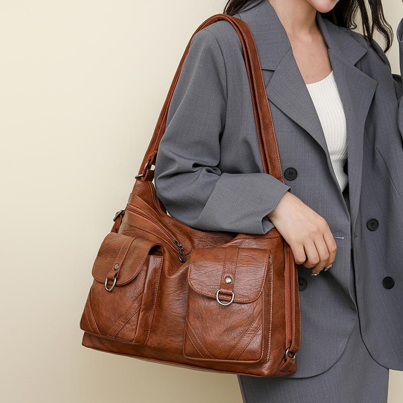 Damen Tasche Vintage Umhängetasche Große Kapazität Multi-Pocket PU Weiches Leder
