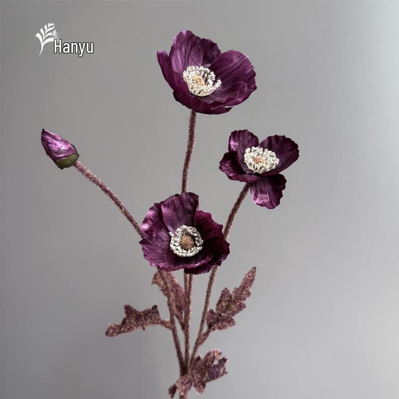 Autumn Poppy Flocked Artificial Flowers for Wedding and Home Decor