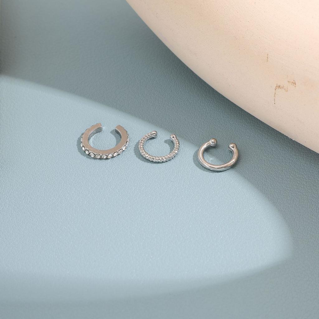 Trendy C Shape Rhinestone Ear Cuff Clip On Earrings Set Of 3 Small Elegant Personality Cartilage Jewelry For Women