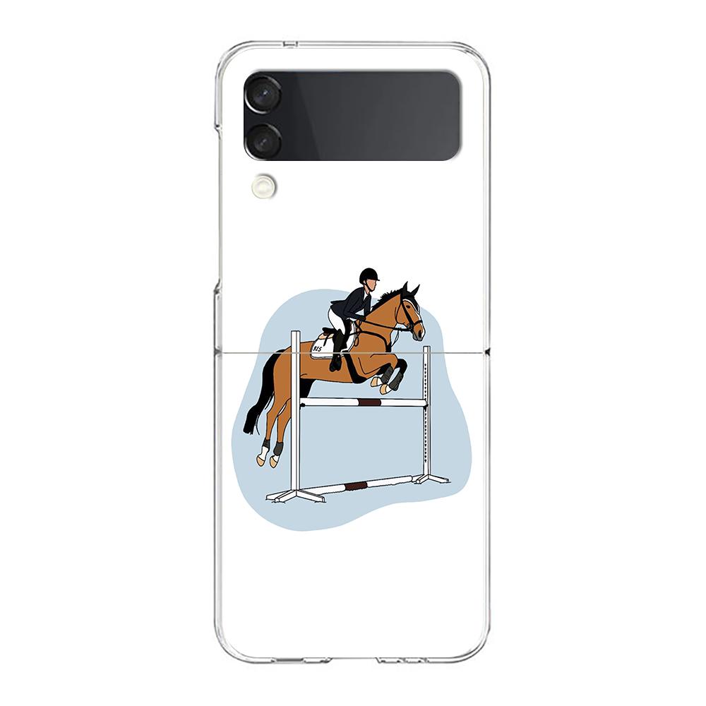 Case For Samsung Galaxy Z Flip 3 4 5 Transparent Fold Hard PC Shell For Galaxy Z Flip 3 5 Cover Galloping Horse Girl Drawing
