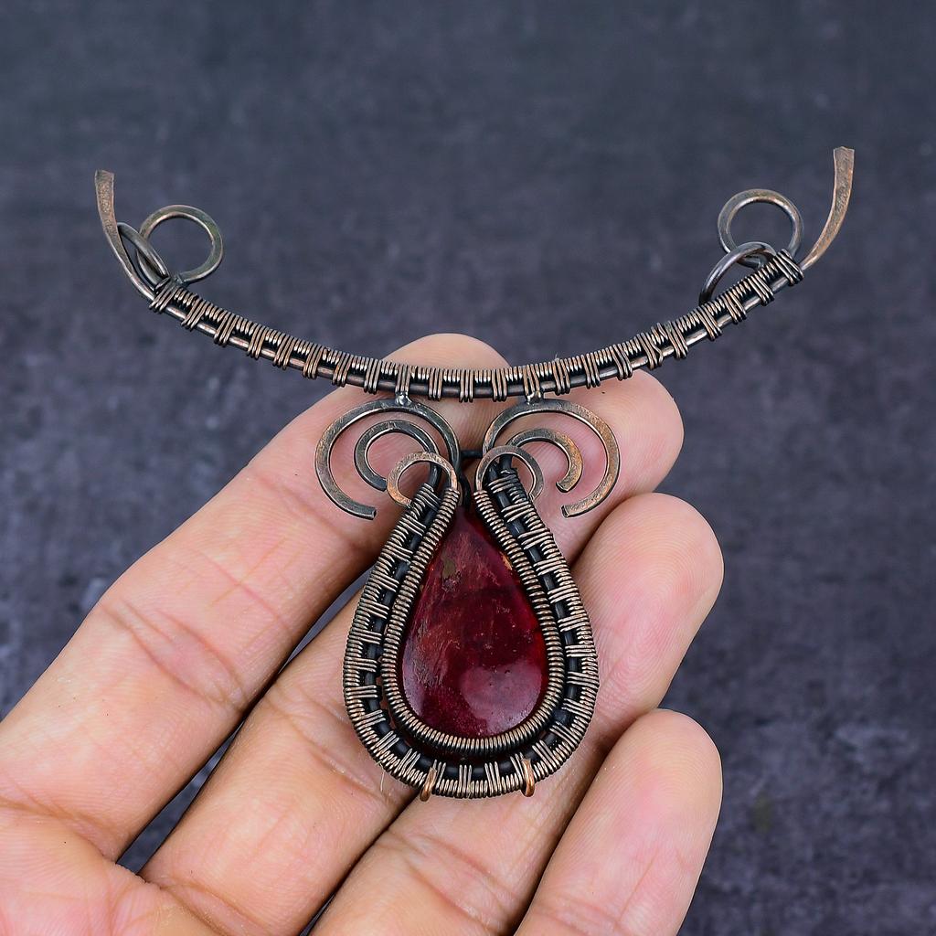 Natürlicher Roter Labradorit Edelstein Kupferdraht Wickel Schmuck Halskette 18" d5M10