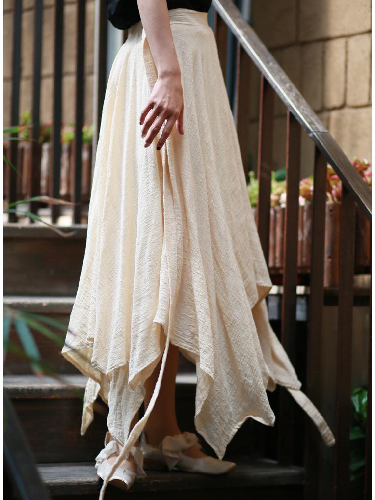 Women's Spring/Summer Cotton Linen Bamboo Ribbon Skirt - Irregular Chinese Style.