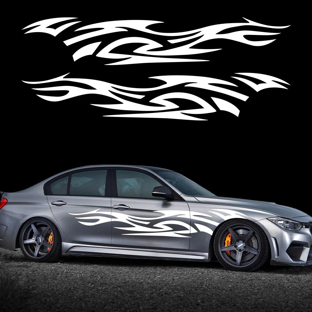2pcs Fashion Car Stickers Flames Flaming Auto Body Sticker Stripe Car Door Decals Waterproof Decor Covers Protector Accessories