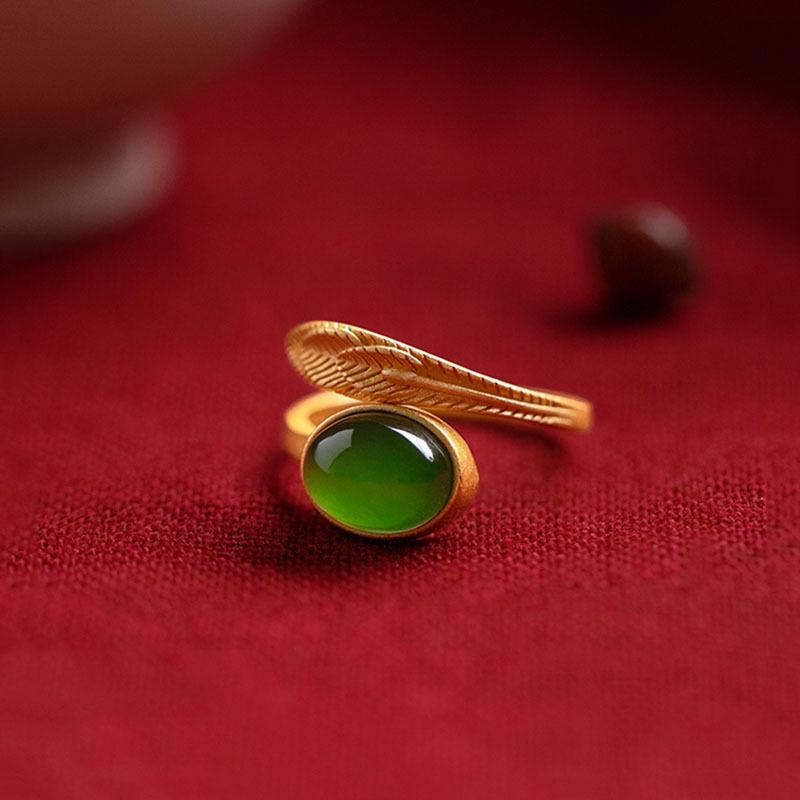 

Винтажное кольцо с зеленым листом и пером из нефрита Хетиан для женщин Adjustable