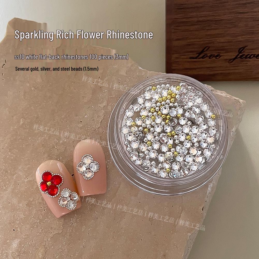 Four-Leaf Clover & Flower Nail Art Rhinestones Pack with Steel Beads