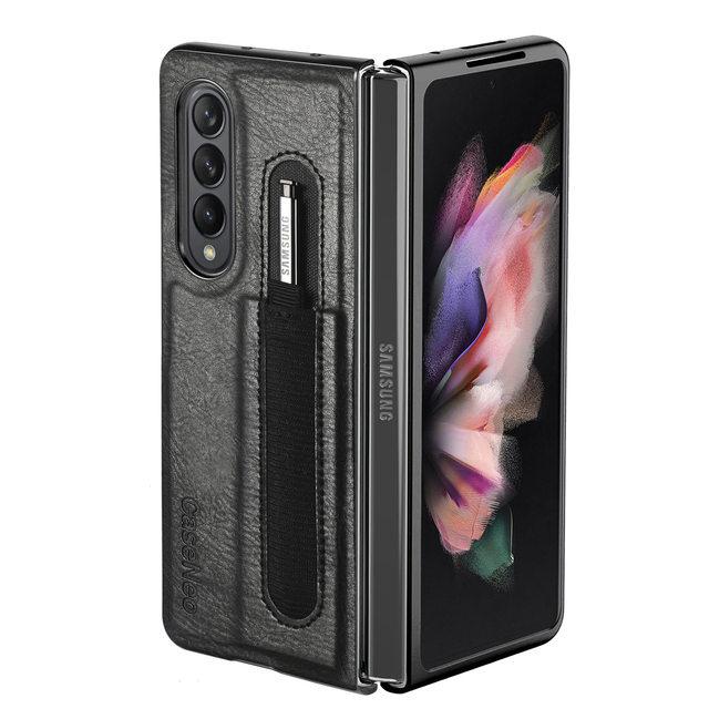 Slim Thin S Pen Holder Leather Case For Samsung Galaxy Z Fold3 Fold 4 Fold4 Fold 3 5g Anti -Falling Phone Bag Cover Funda Capa