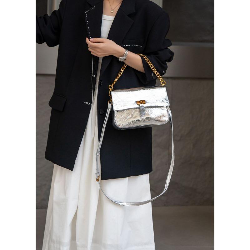 

Сумка через плечо из коровьей кожи Классическая, модная и практичная сумка-ракушка Moon Bag Burst Pattern Cowhide Crossbody серебряный