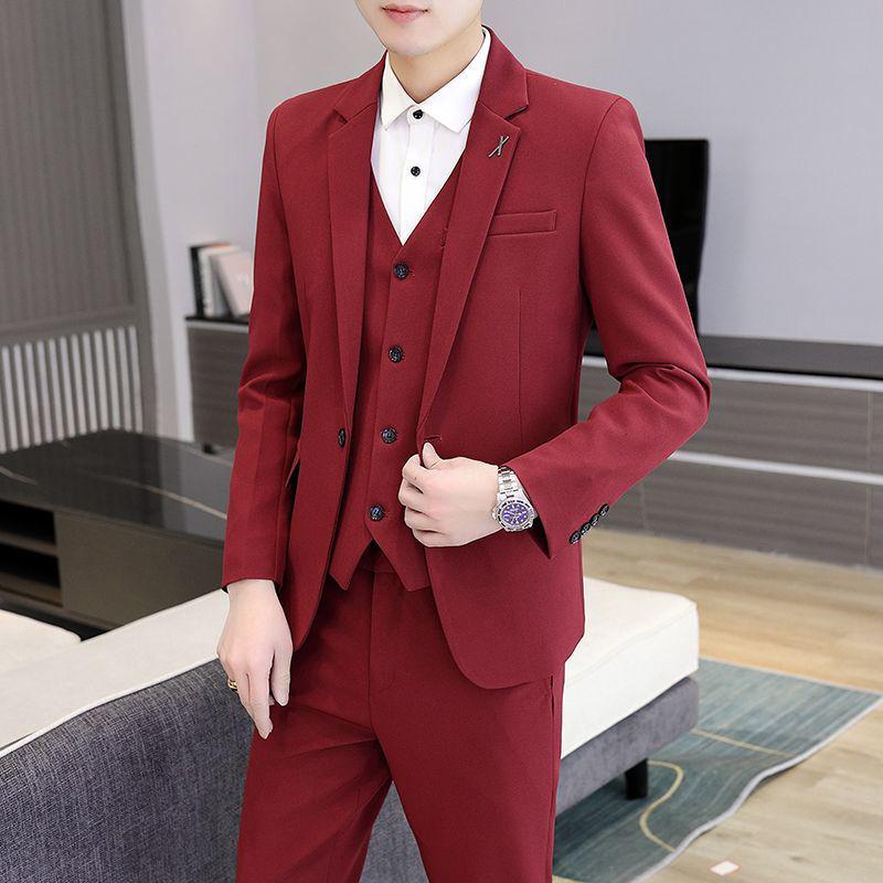 Korean Style Slim Fit Men's Three-Piece Business Suit for Teenagers