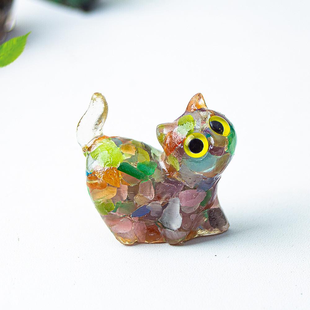 Figurine Artistique en Résine Chat de Cristal Faite à la Main avec un Design Dynamique Pour la Décoration Intérieure et les Cadeaux