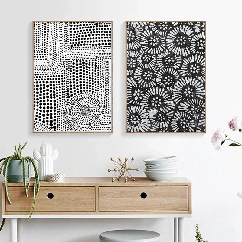 

Abstract Painting Wall Art Picture Black and White Dot Sequence Poster and Print for Living Room Bedroom Home