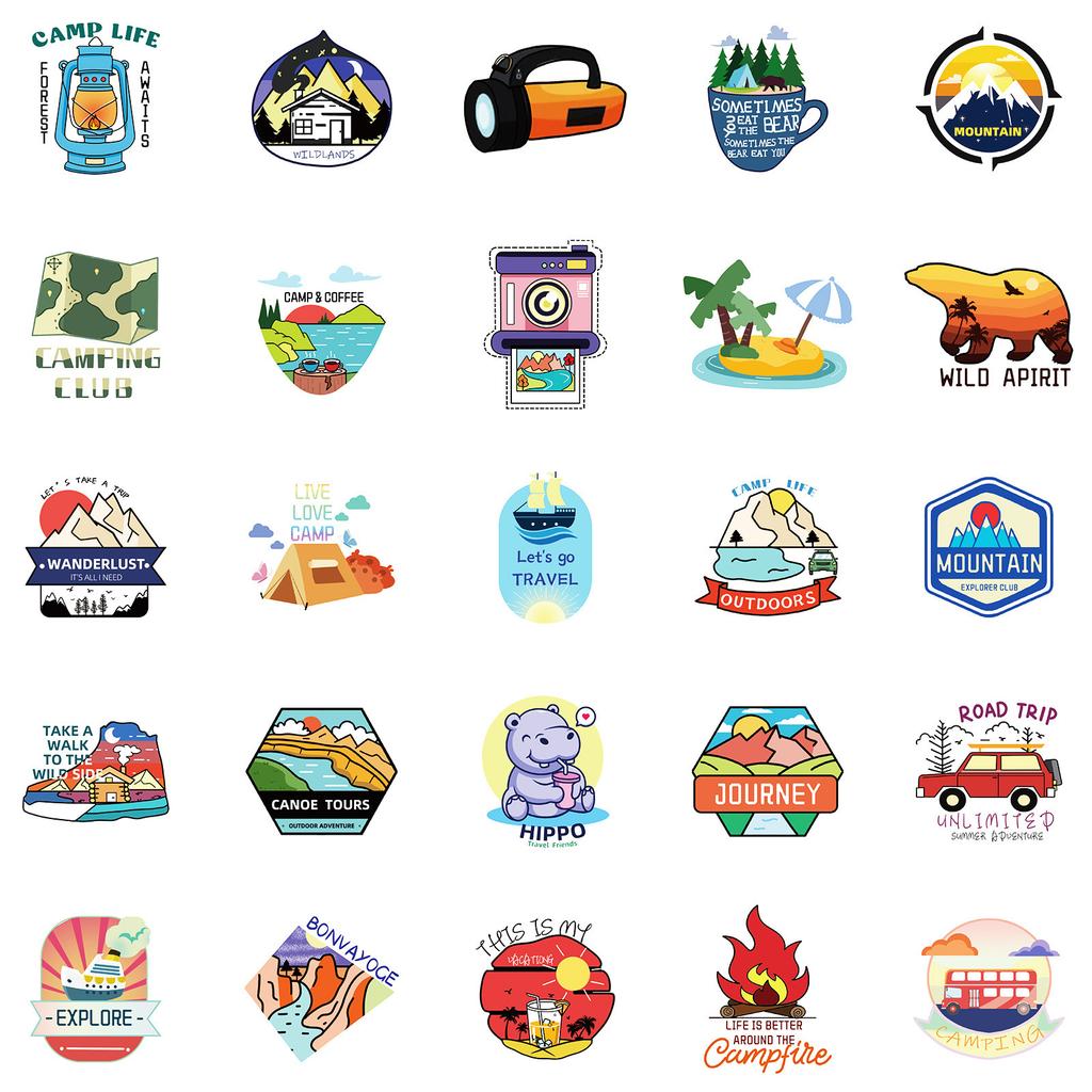 50 Neue Outdoor Camping Thema Aufkleber Wasserbecher Zelt Landschaft Ohne Wiederholte Dekorationsaufkleber