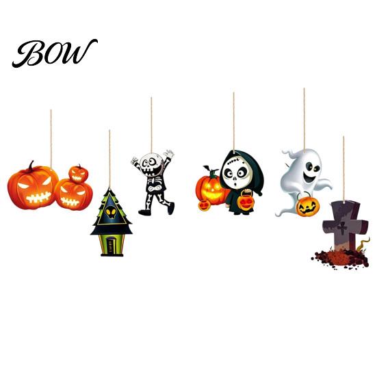 Creepy Hanging Decorations 6Pcs Halloween Wooden Decoration, Ghost Pumpkin Eyeball Holiday Decoration Ornament with Rope, Spooky Party