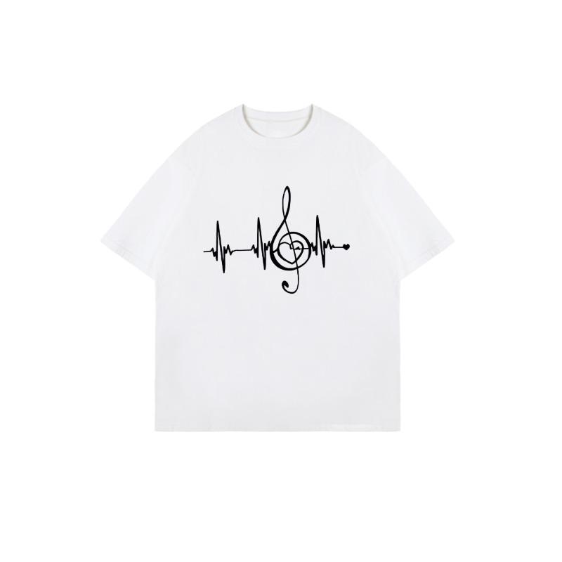 Oversized T Shirt Black Music Note Heartbeat Print Casual Streetwear For Women
