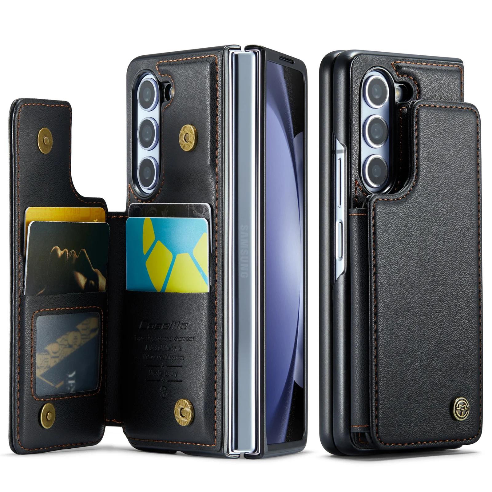 

Роскошный кожаный магнитный чехол-кошелек-подставка для Samsung Galaxy Z Fold 6 5 4 3 с карманом для карт, противоударный, с полной защитой For Z Fold 6 чёрный