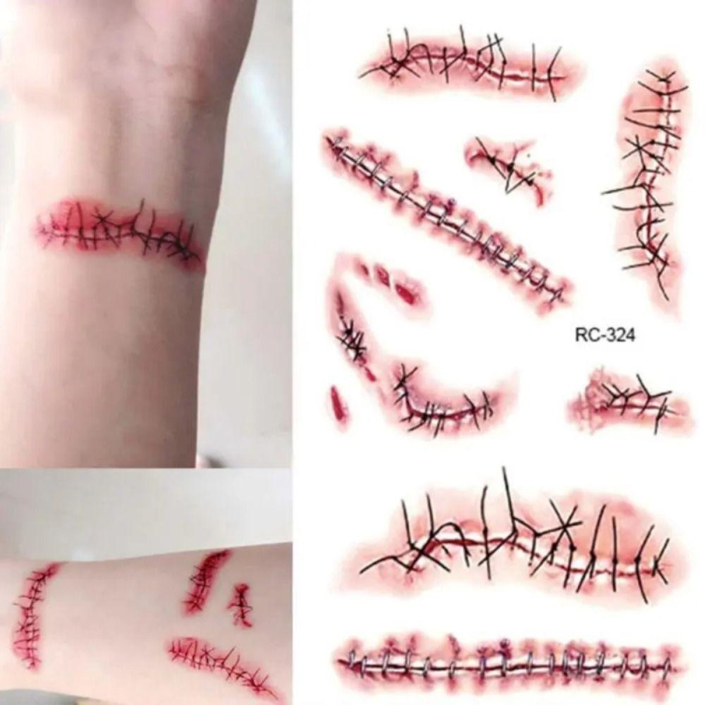 25pcs Acars Tattoos Temporary Tattoo Stickers Fake Scab Blood Stitched Injuries Halloween Sticker Body Makeup Waterproof