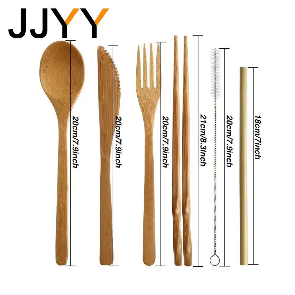 Portable Bamboo Cutlery Set Reusable Wooden Fork Spoon Knife with Travel Case Eco-Friendly Kitchen Utensils