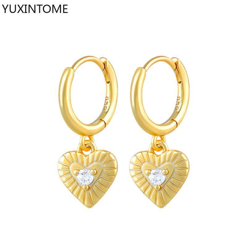 925 Silver Ear Needle Exquisite Heart Pendant Hoop Earrings Fashion Geometric Zircon Stud Earrings Women's Fine Jewelry
